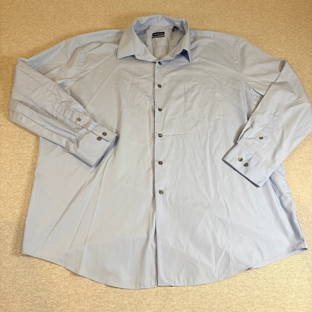 Van‎ Heusen Button Down Shirt Mens 2XL Light Blue Regular Fit Wrinkle Free 18.5